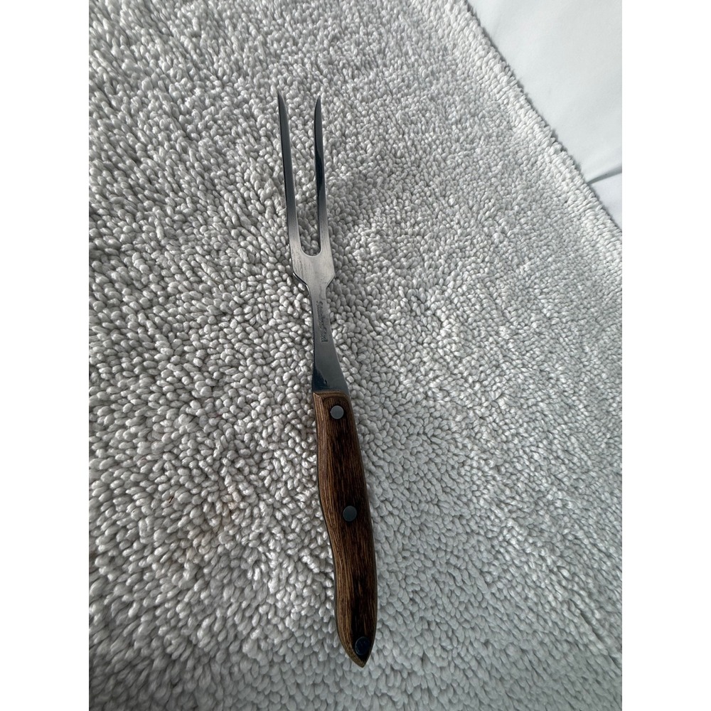 Interpur‎ Japan VTG Meat Carving Fork Stainless Steel Wood Handle Heavy Duty